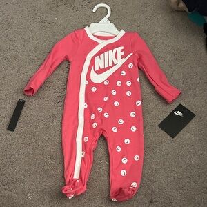 Nike Kids Pink and White Footie One Piece
